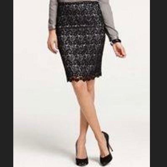 Vintage Ann Taylor Petite Elegant Black Lace Pencil Skirt - Picture 2 of 9